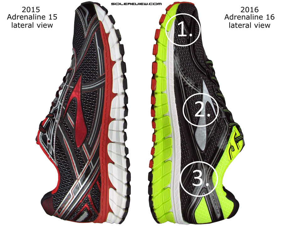 difference between brooks adrenaline 15 and 16