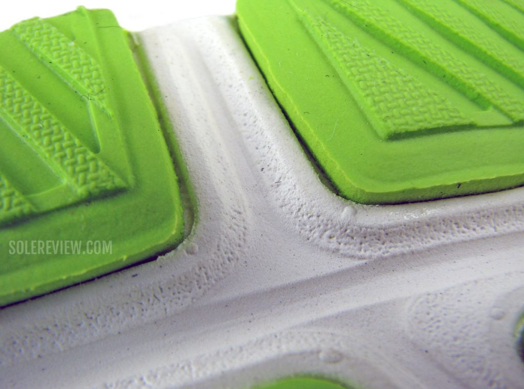 Rubber outsole of the Asics Kayano Lite