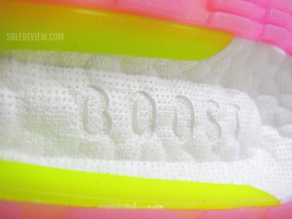 The Boost foam midsole of the adidas Ultraboost 21