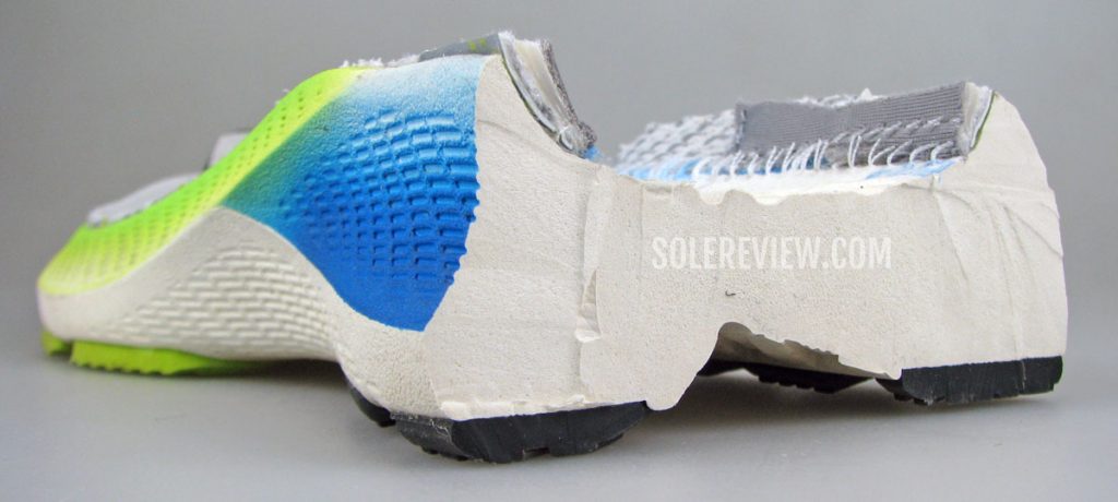 The midsole of the Asics Kayano Lite sliced into half.