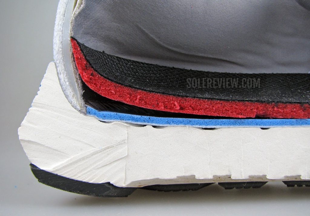 The midsole heel of the Asics Kayano Lite chopped into half.