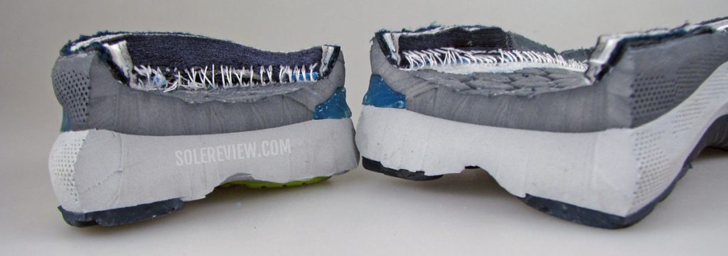 The midsole of the Asics Nimbus 23 cut into half.