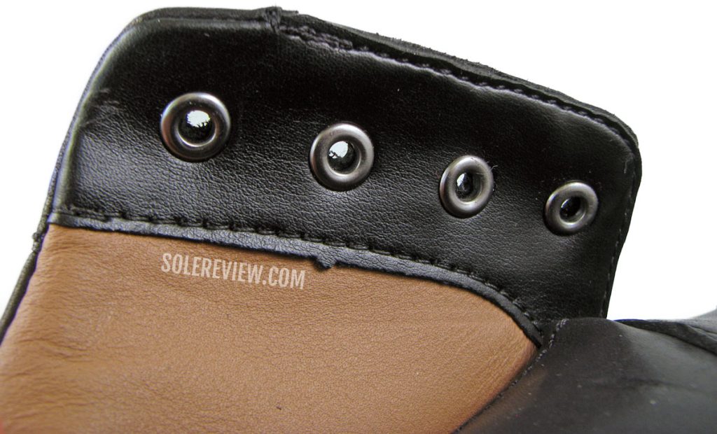 The lacing eyelets of the Clarks Un Tailor Tie.