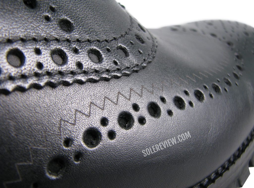 The laser etched details on the Cole Haan Zerogrand Wingtip Oxford