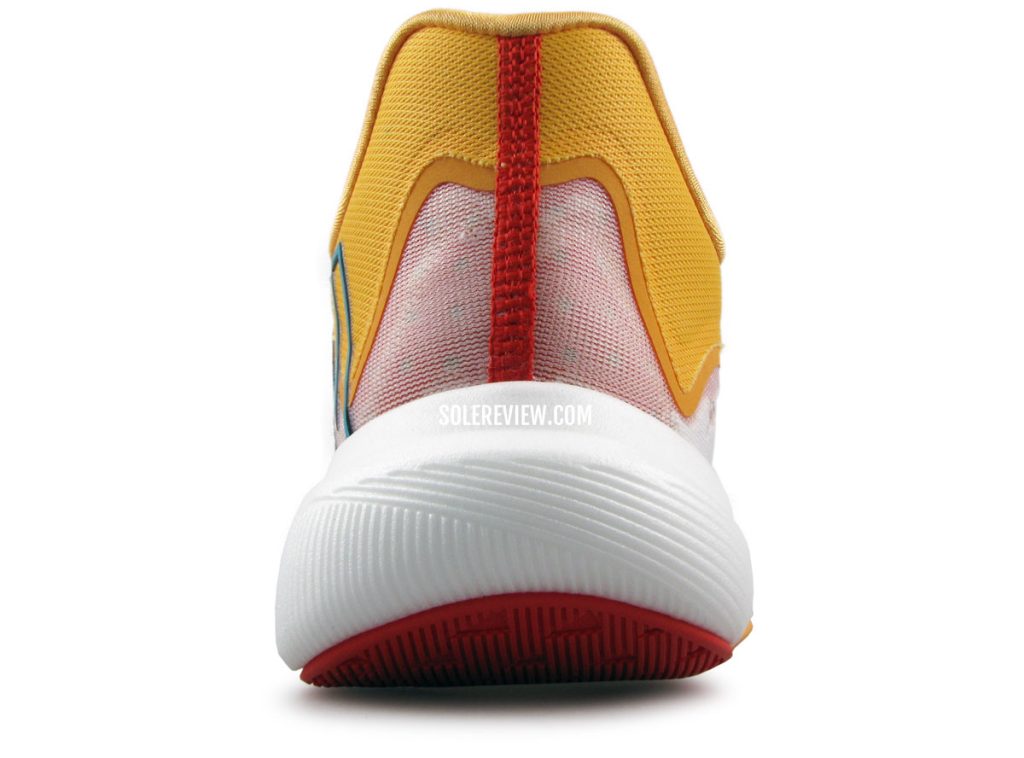 The beveled heel of the New Balance Fuelcell Rebel V2.