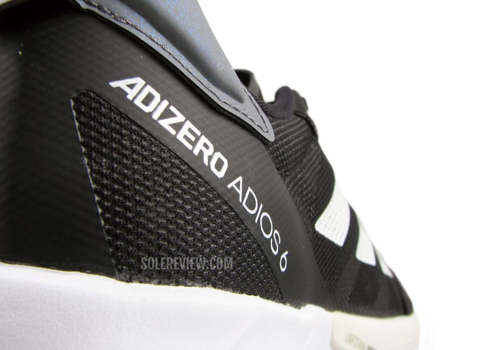 The welded heel piece of the adidas adios 6.