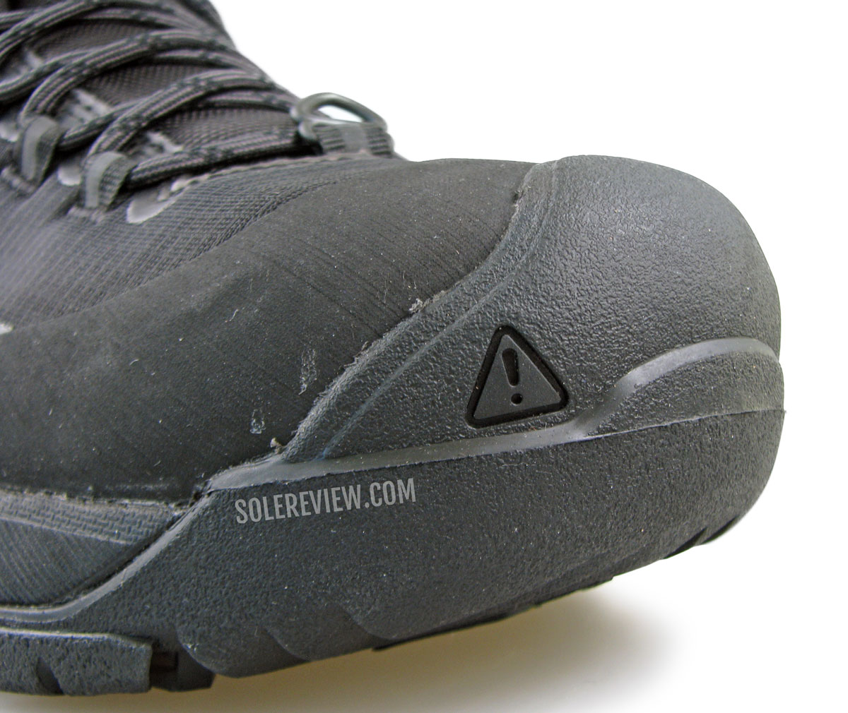 The rubber toe bumper of the Keen Revel IV EXP Polar Mid boot.