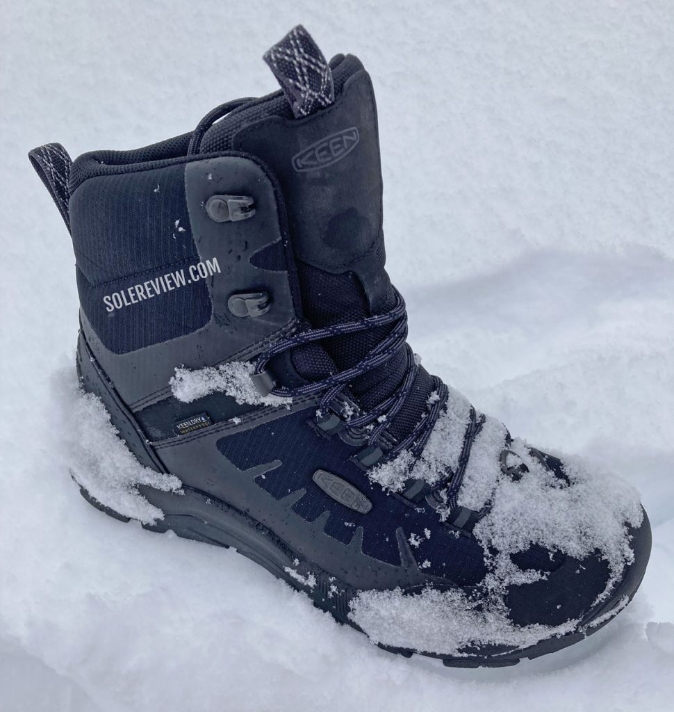 The Keen Revel IV EXP Polar Mid boot in the snow.