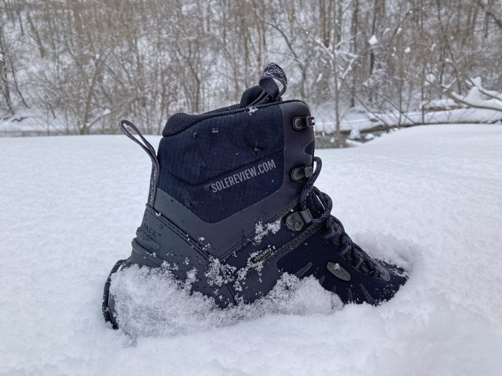 The Keen Revel IV EXP Polar Mid boot in the snow.