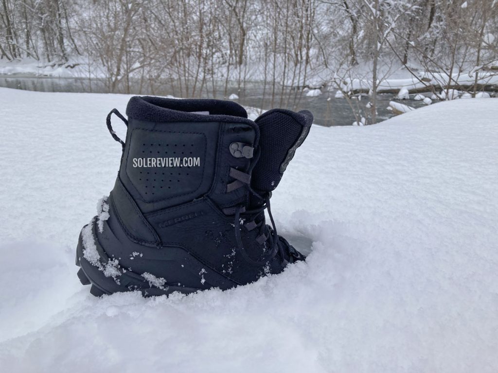 The Merrell Thermo Overlook 2 boot in snow.