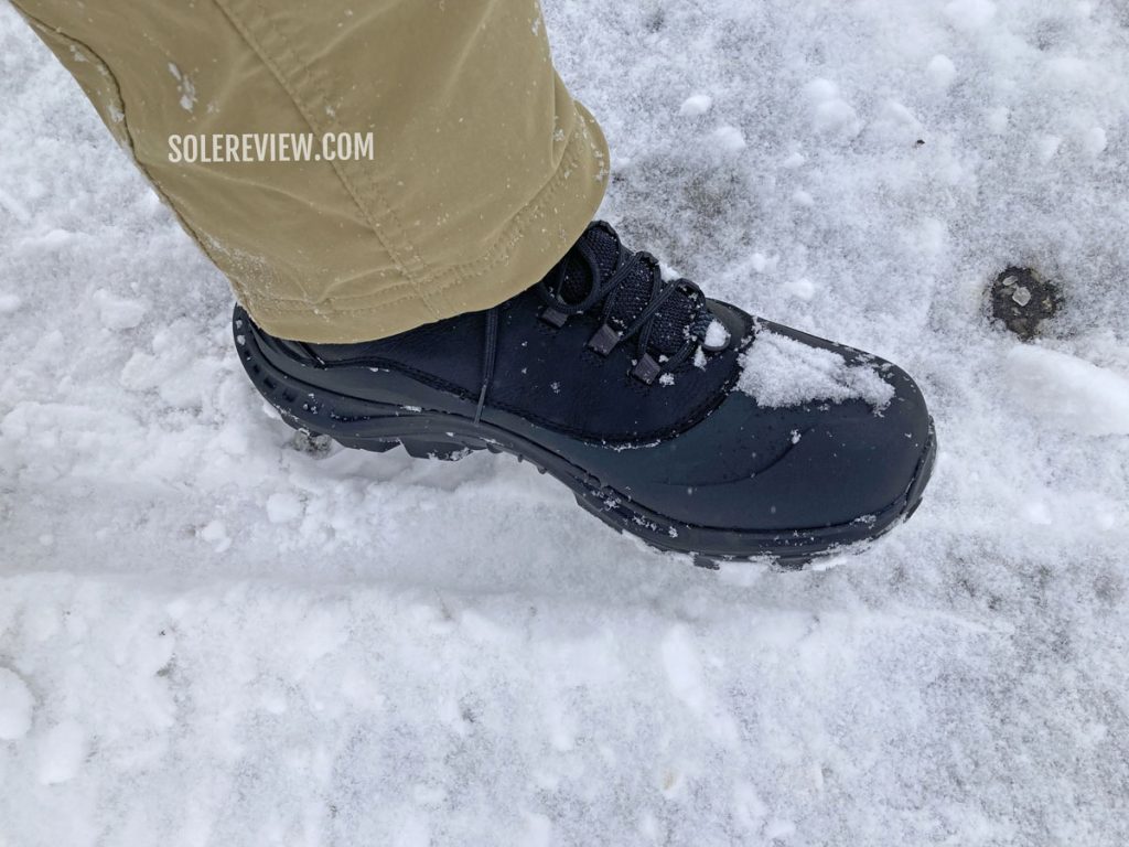 The Merrell Thermo Overlook 2 boot on snow.