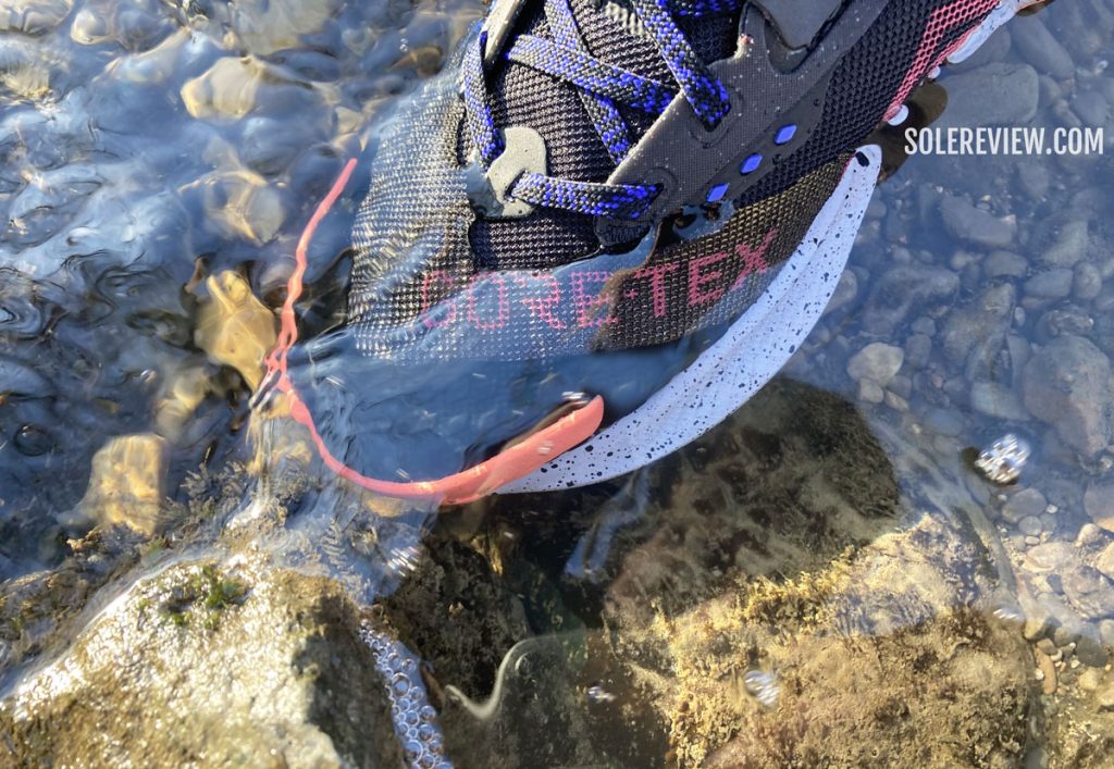 The Nike Pegasus Trail 3 Gore-Tex submerged under water.