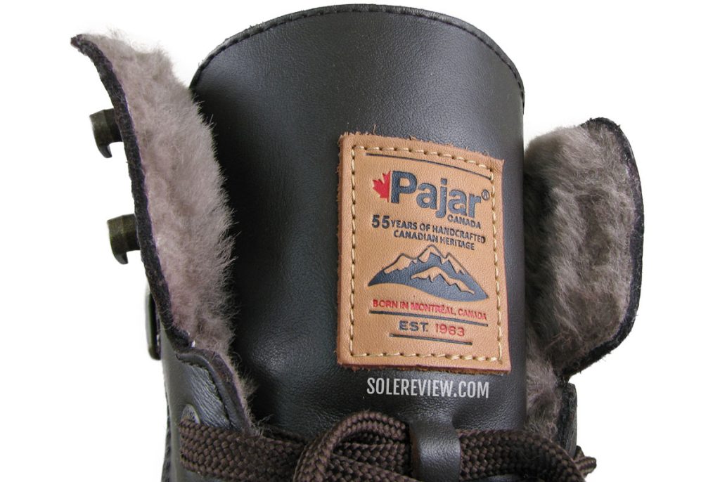 The tongue flap of the Pajar Carson boot.