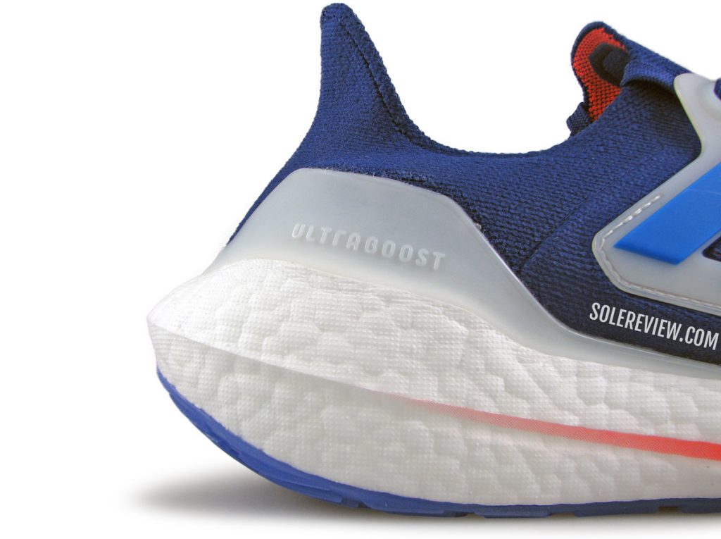 The thick midsole of the adidas Ultraboost 22.
