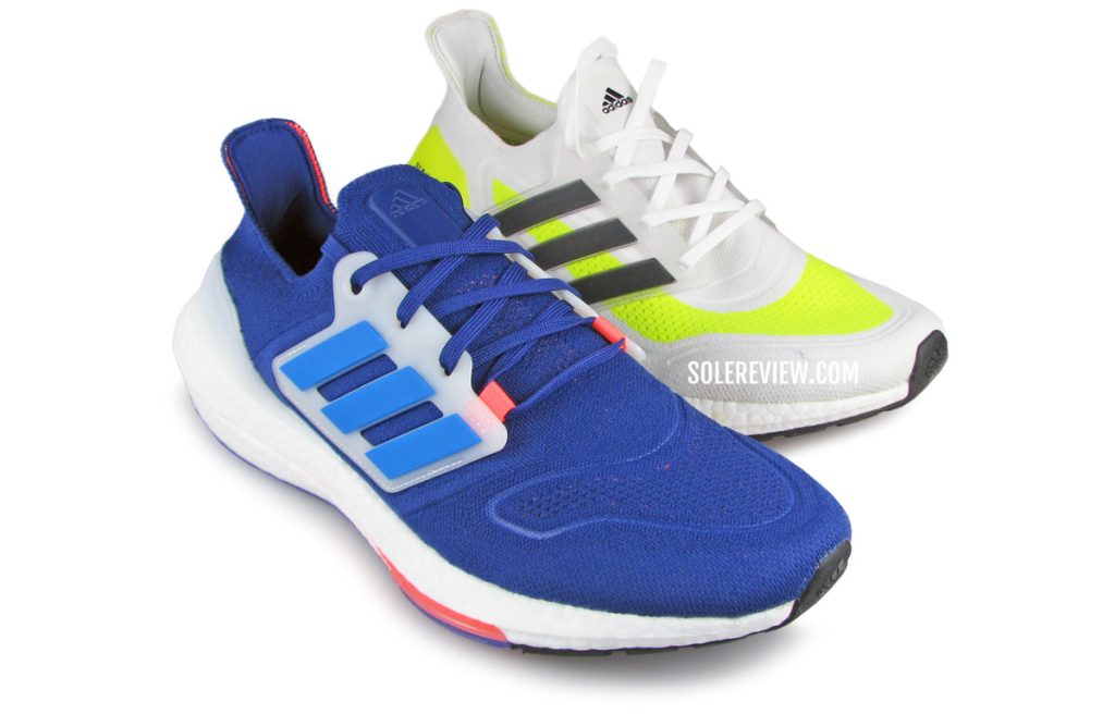 The adidas Ultraboost 22 versus adidas Ultraboost 21.
