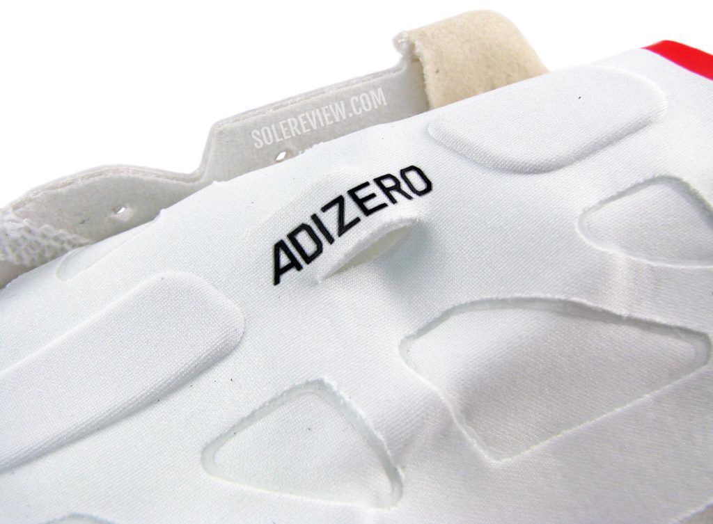 The padded tongue of the adidas adizero adios Pro 2.