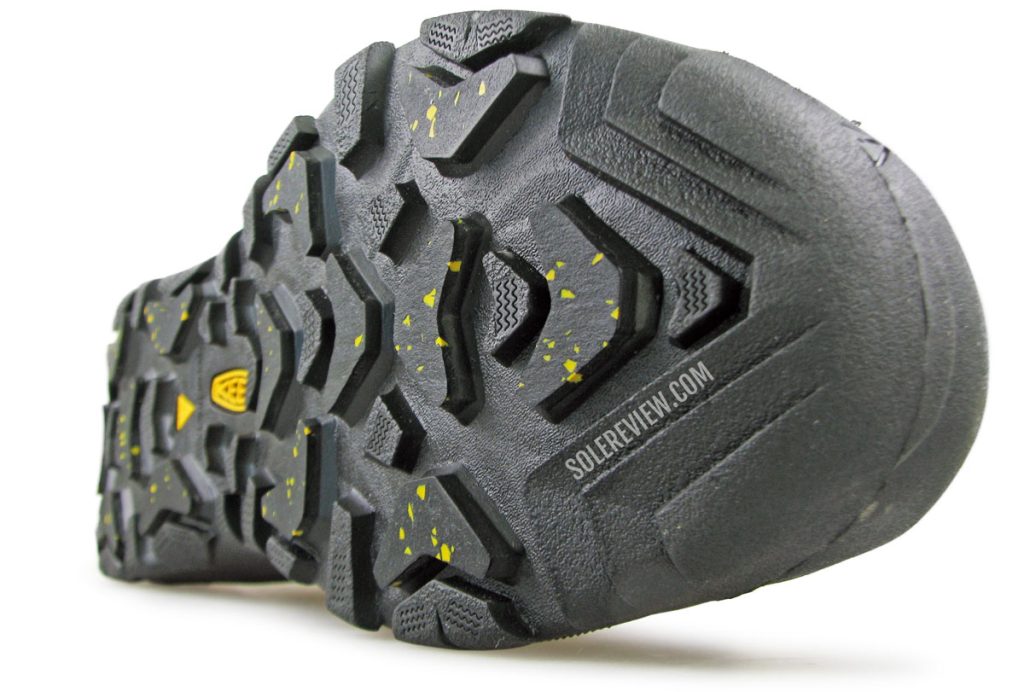 The outsole lugs of the Keen Revel IV EXP Polar Mid boot.