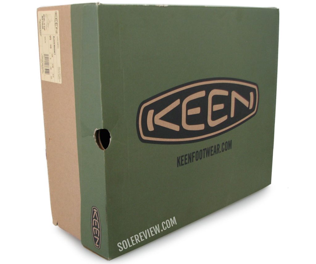 The box of a Keen shoe.