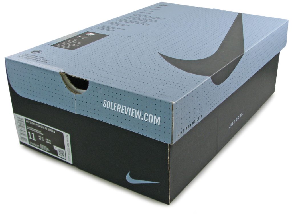 The Nike Utility shoe box of the Pegasus 38 Shield.