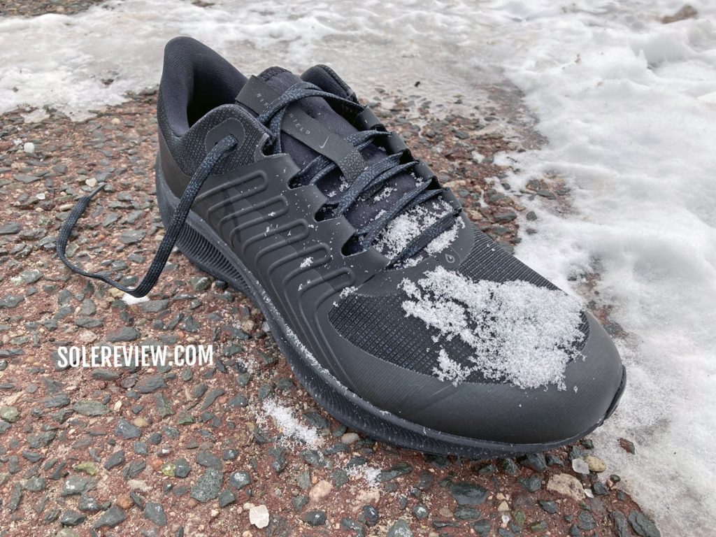 The Nike Pegasus 38 Shield on snow.