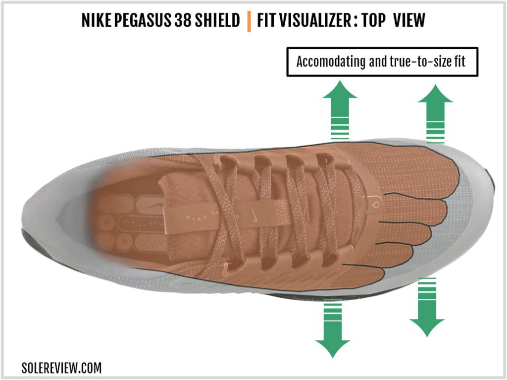 The upper fit of the Nike Pegasus 38 Shield.