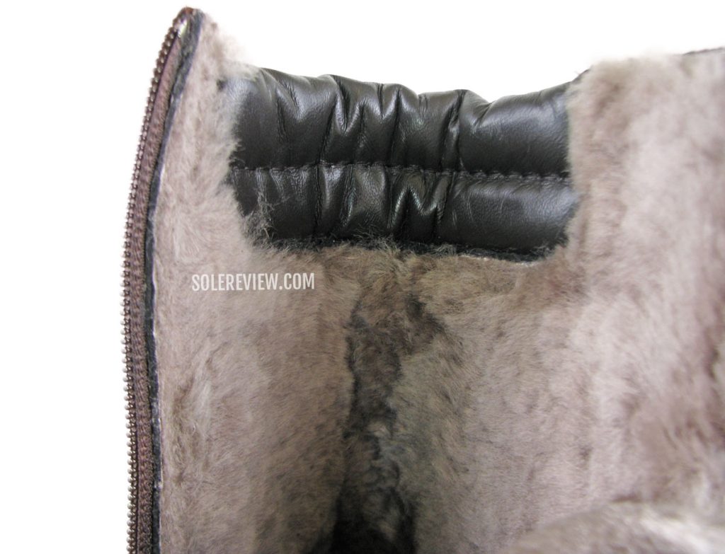 The leather heel collar and Shearling lining of the Pajar Carson boot.