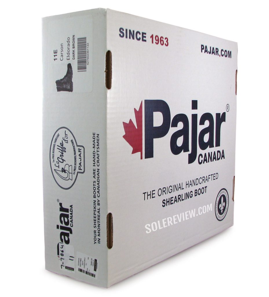 A Pajar shoe box.
