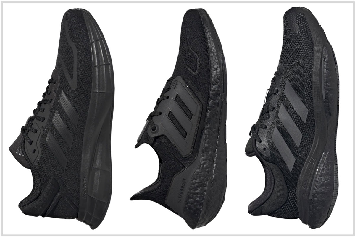 The black adidas running shoes