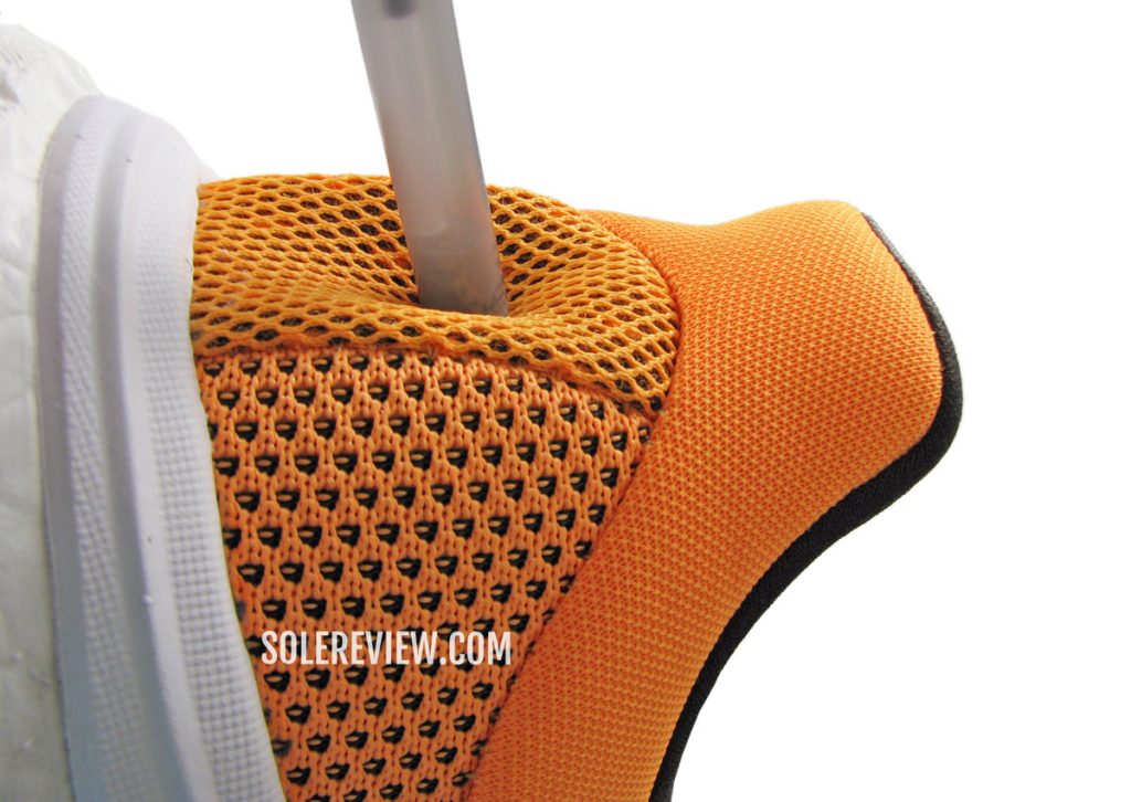 The soft heel counter of the adidas Solarglide 5.