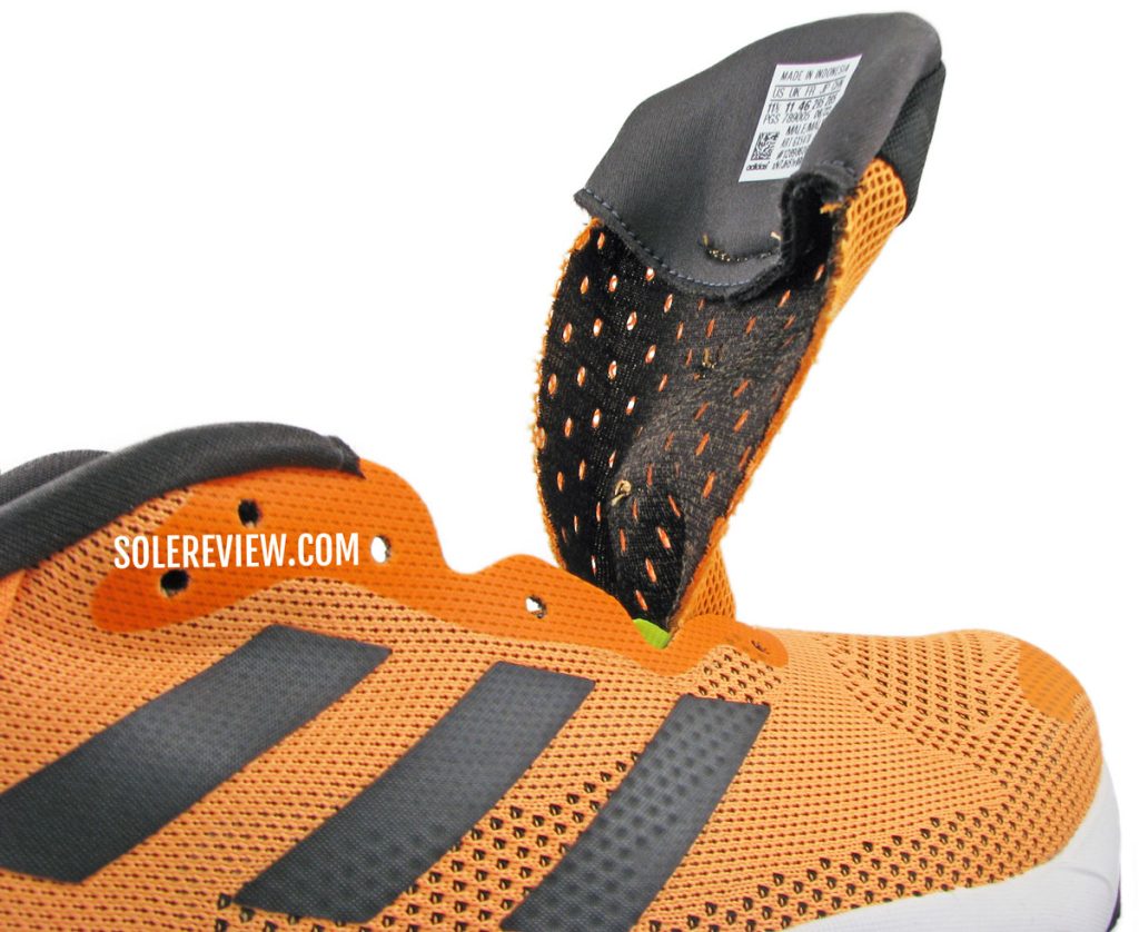 The unsleeved tongue of the adidas Solarglide 5.