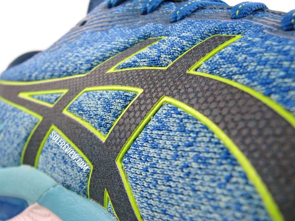 The molded logos on the Asics Gel-Nimbus 24.