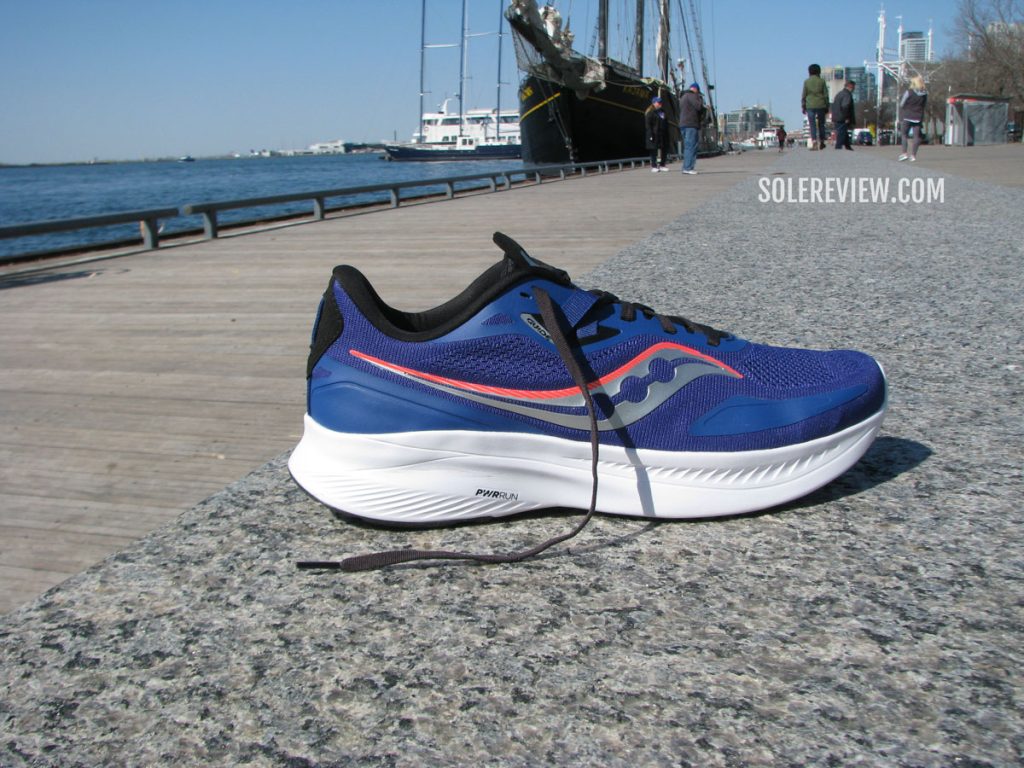 The Saucony Guide 15 on the boardwalk.