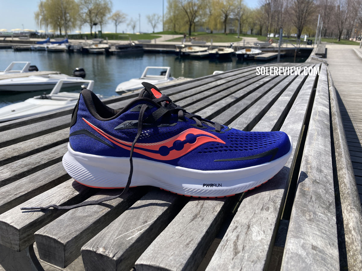 The Saucony Ride 15 on the boardwalk.