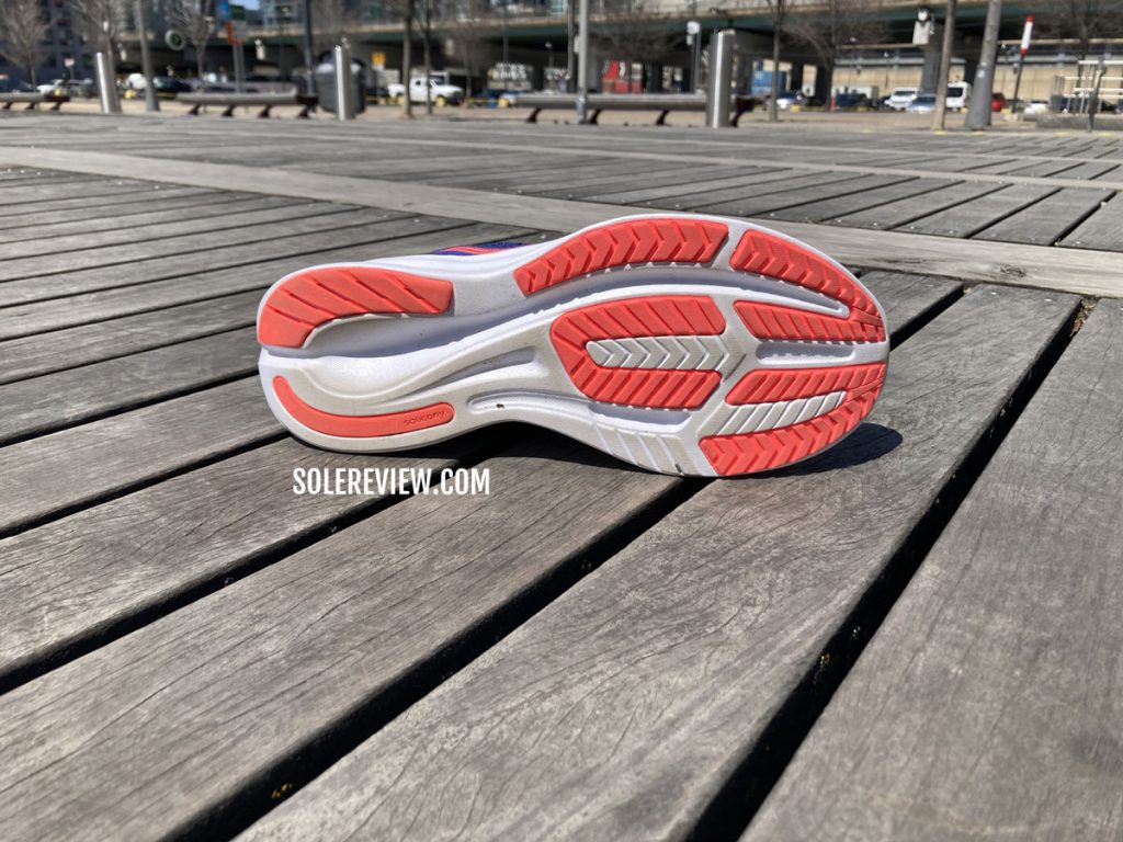 The Saucony Ride 15 on the boardwalk.