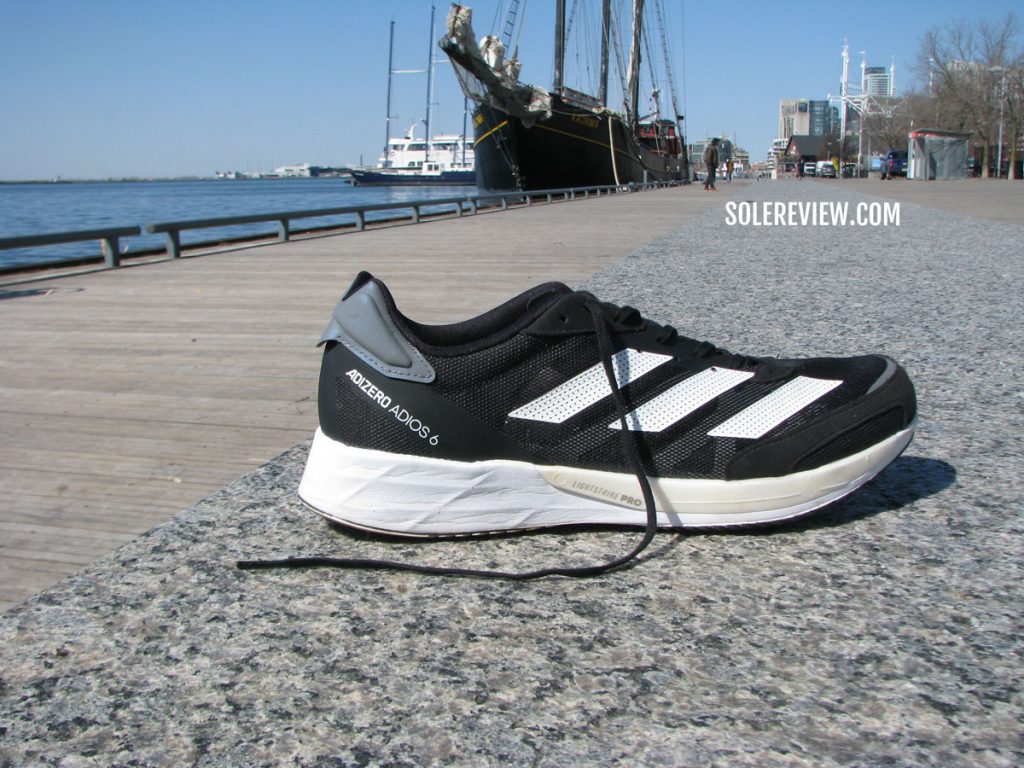 The adidas adios 6 in an outdoor setting.