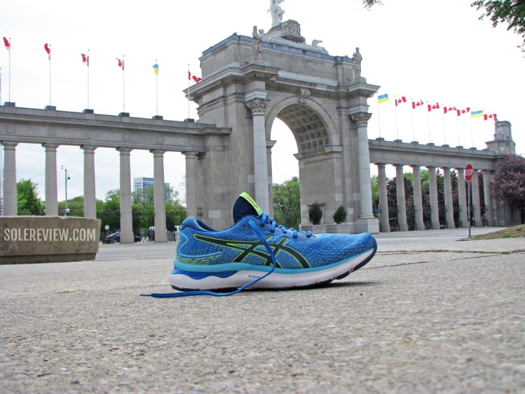 The Asics Nimbus 24 on the road.