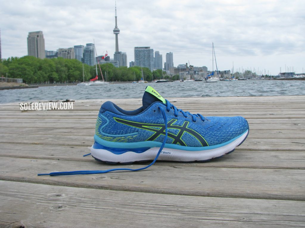 The Asics Nimbus 24 on the waterfront.