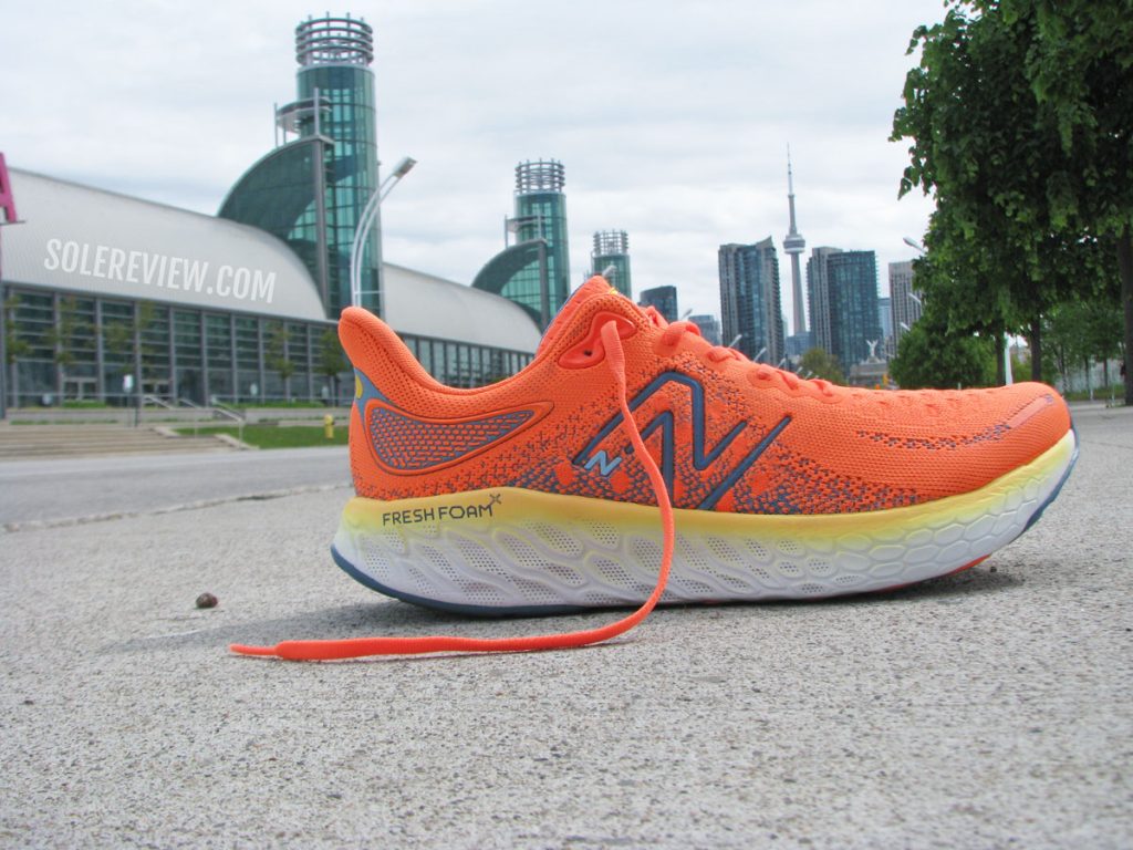 The New Balance Fresh Foam 1080 V12 on the road.