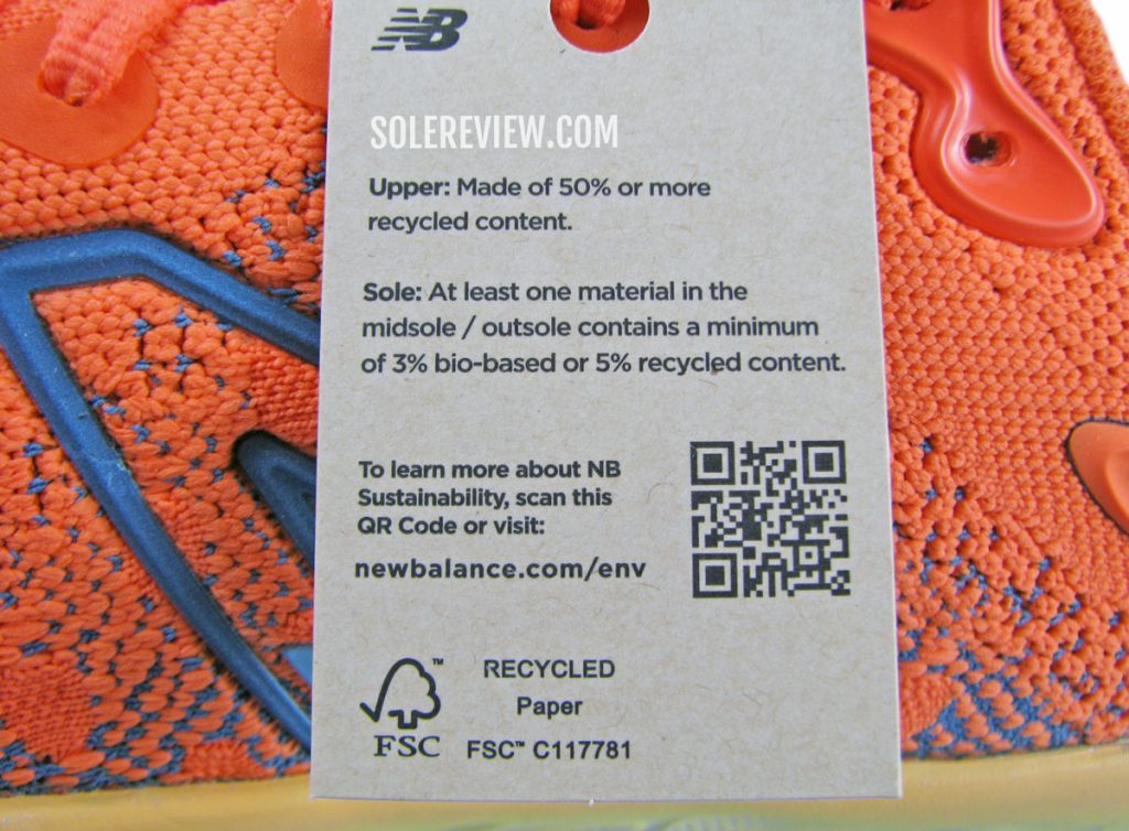 Sustainable content of the New Balance Fresh Foam X 1080 V12.