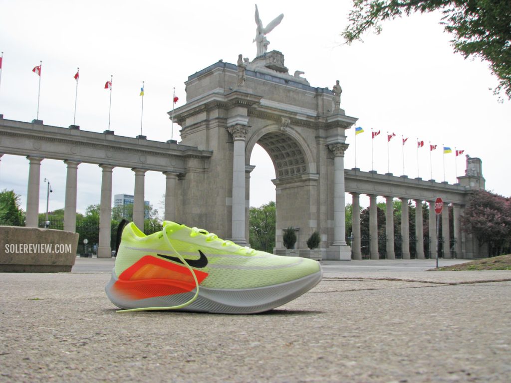 The Nike Zoom Fly 4 on the road.