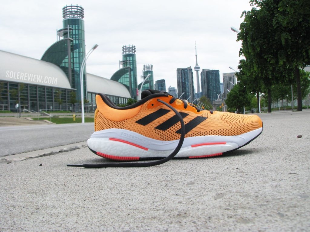 The adidas Solarglide 5 on the road.