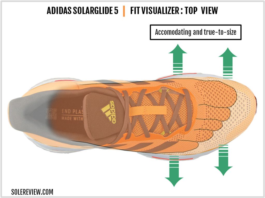 The upper fit of the adidas Solarglide 5.