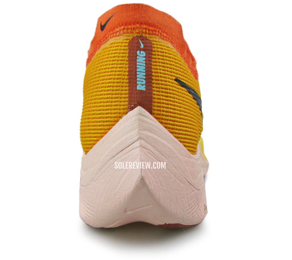 The heel view of the Nike Vaporfly Next% 2.