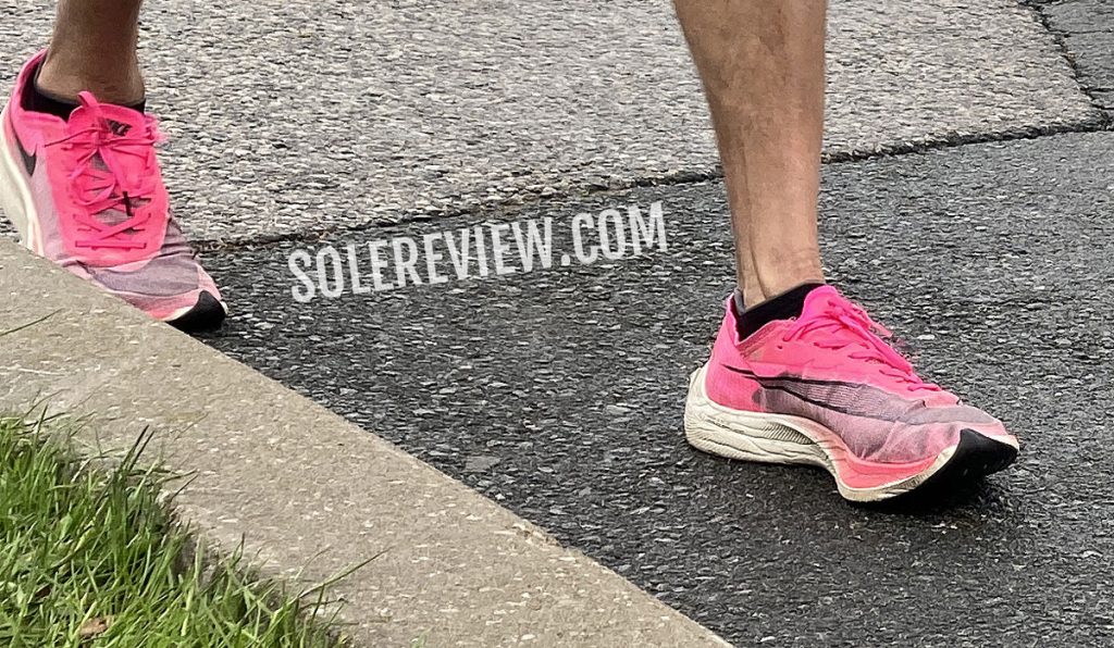 The ZoomX foam creasing on the Nike Vaporfly Next%.