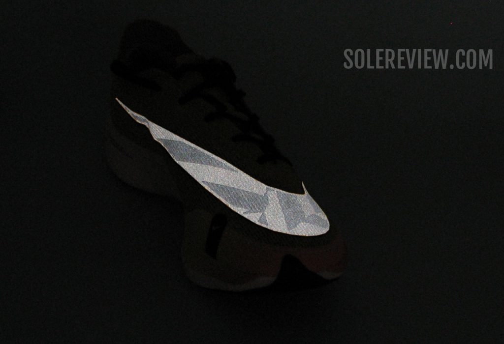 The reflective swoosh of the Nike Vaporfly Next% 2.