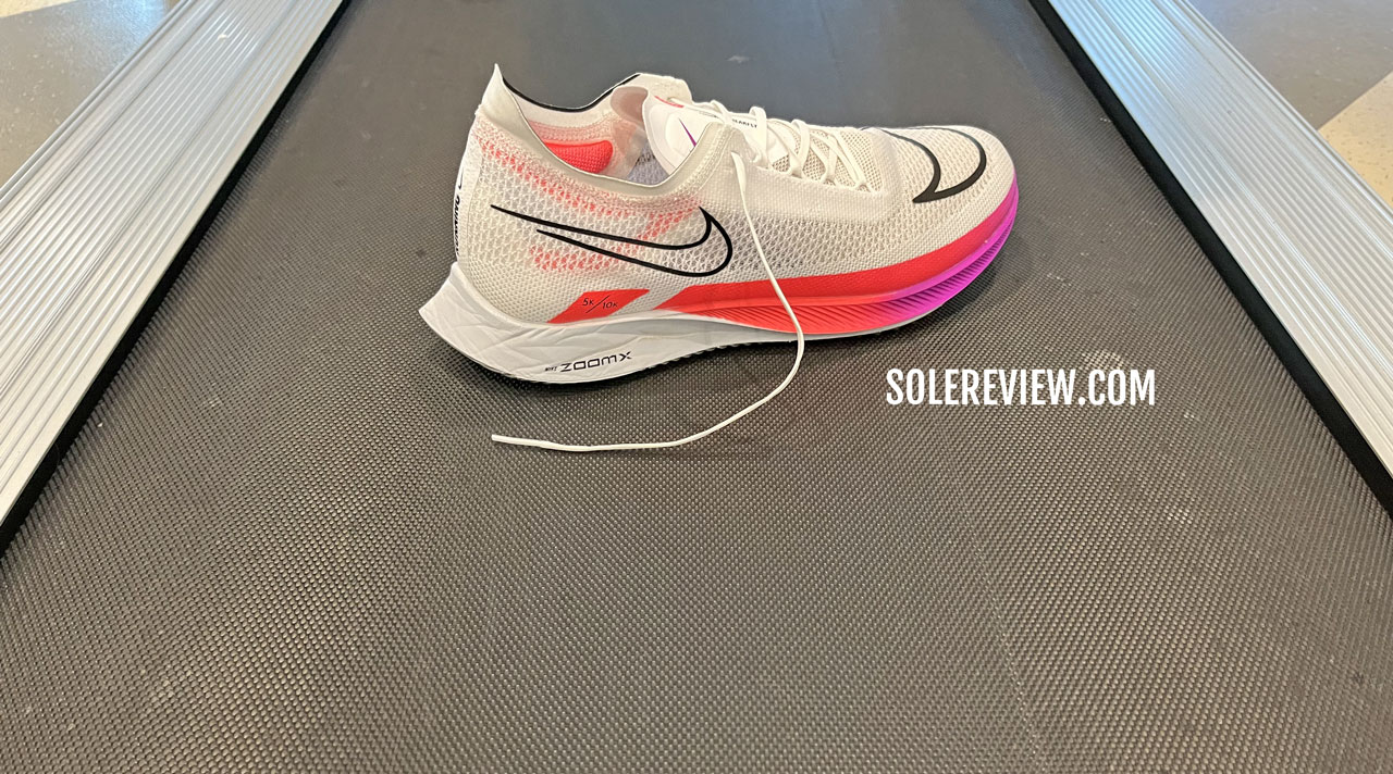 The Nike ZoomX Streakfly on a treadmill.