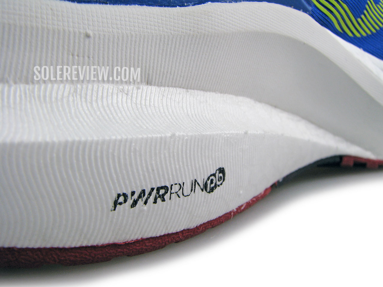 The Pwrrun PB midsole of the Saucony Tempus.