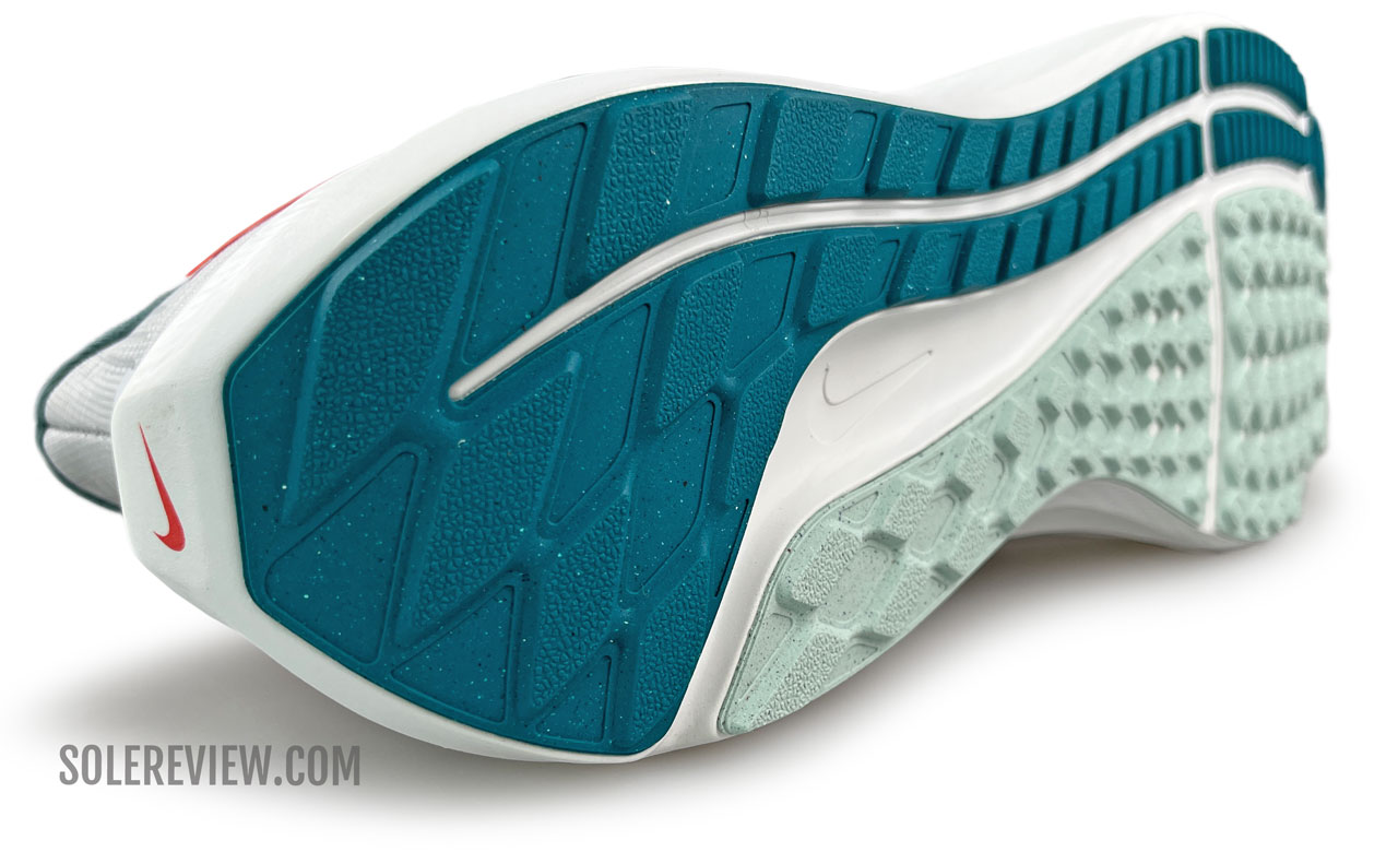 The rearfoot outsole of the Nike Pegasus 39.