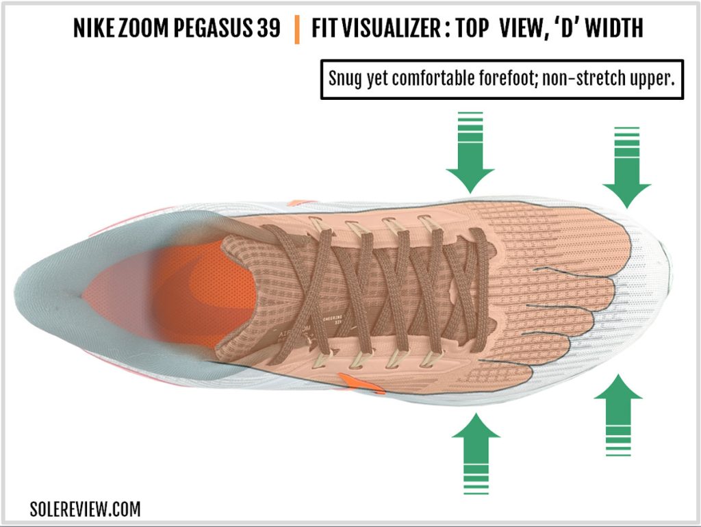 The upper fit of the Nike Air Zoom Pegasus 39.