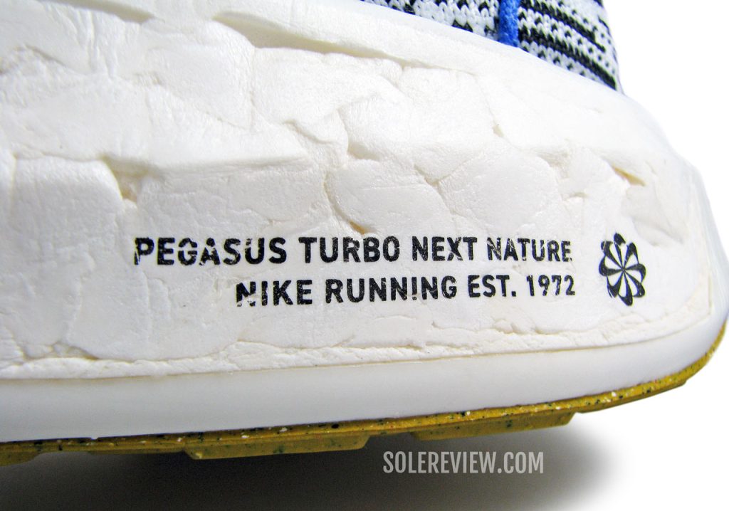The midsole foam of Nike Pegasus Turbo Next Nature.